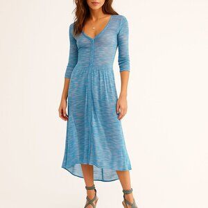 ✨ Free People Blue Galaxy Space Dyed Henley Sweater Midi Dress Pointelle Knit